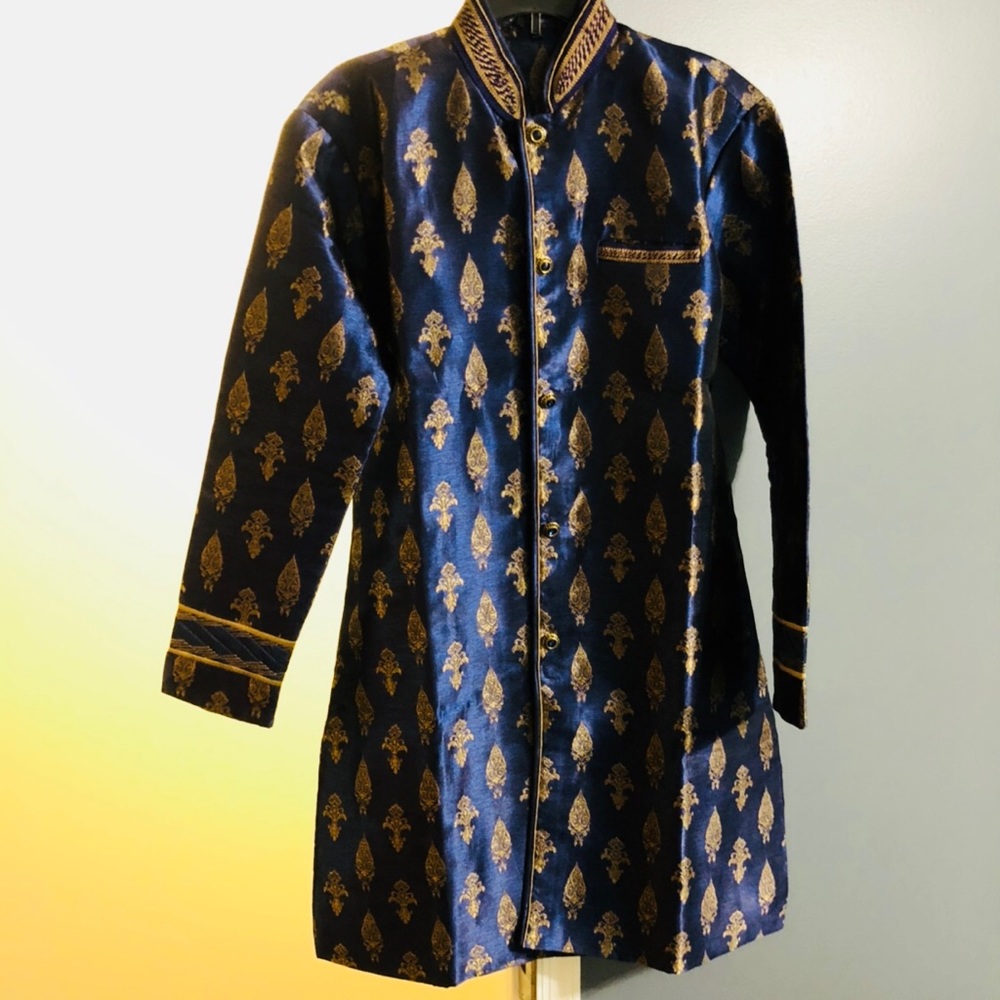 men’s royal blue and gold indian wedding outfit